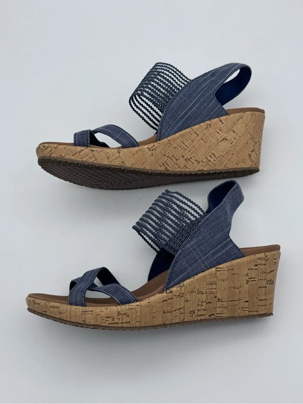 Skechers Beverlee High Tea Navy Wedge Sandals Size 9 Like New